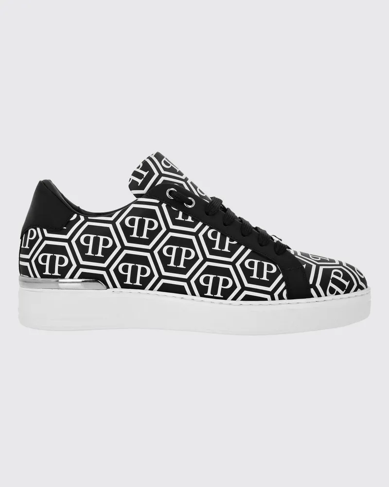 Philipp Plein Ledersneakers mit bedrucktem Hexagon Schwarz