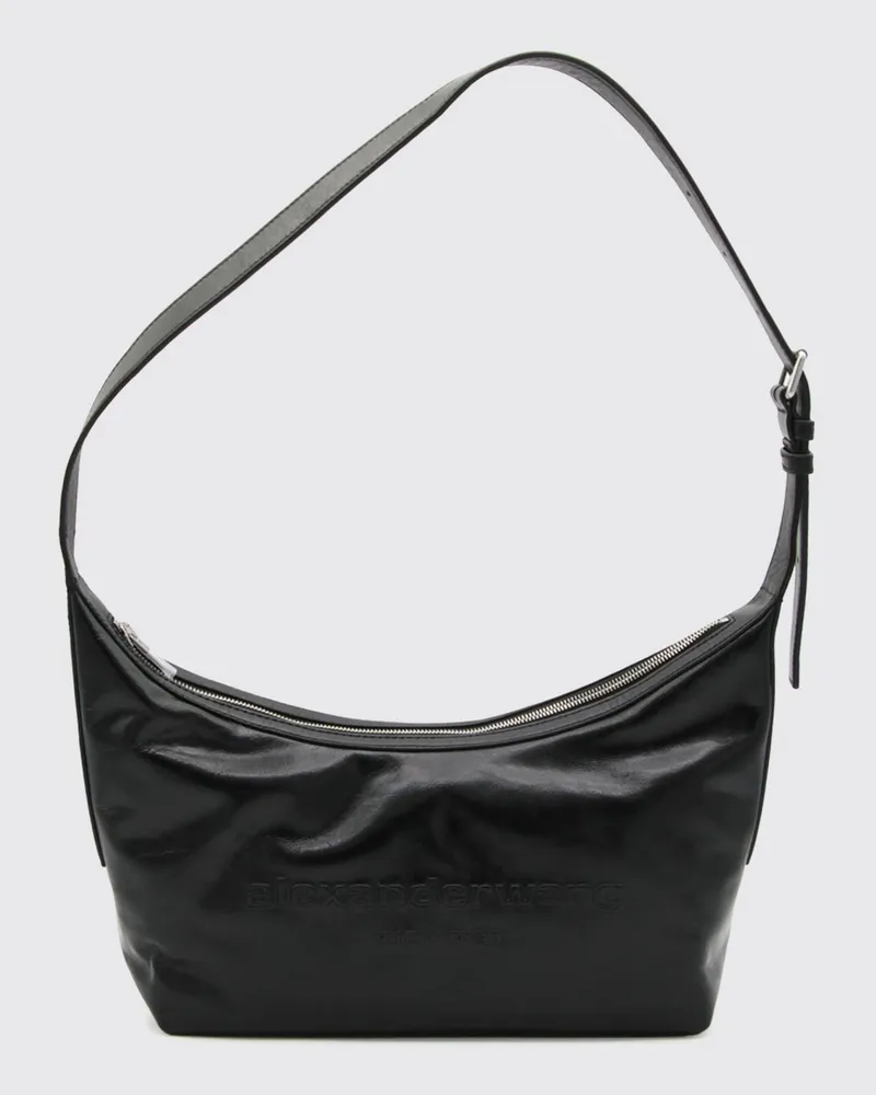Alexander Wang Geschwungene Leder-Schultertasche mit verstellbarem Henkel Schwarz