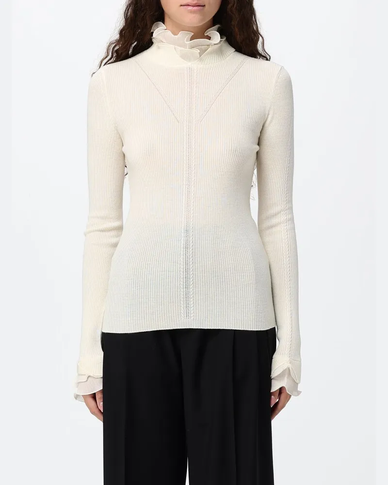 Liu Jo Slim Fit Wollpullover mit Stehkragen, Rüschen und ausgestellten Bündchen Yellow