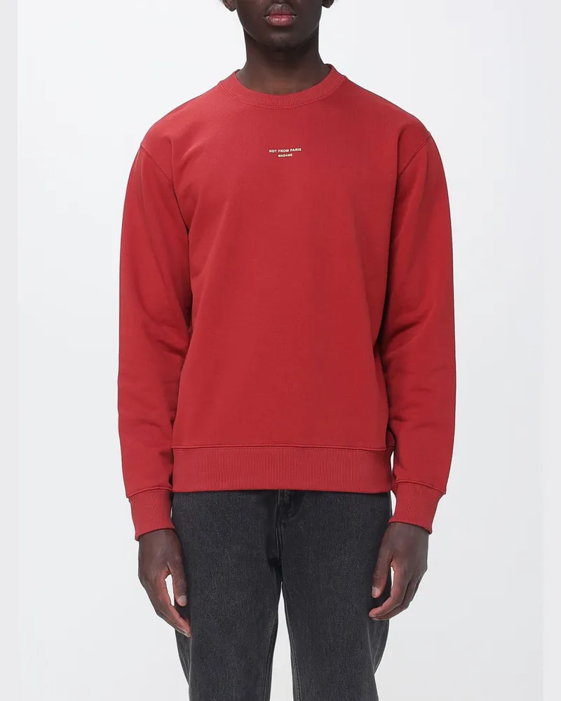 Drôle de Monsieur Baumwoll Rundhalspullover mit Logo Rot