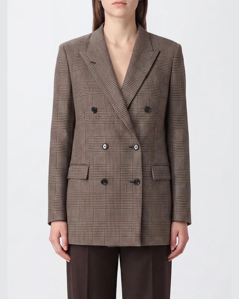 Tagliatore Zweireihiger Blazer aus Wolle und Kaschmir mit Hahnentrittmuster Braun