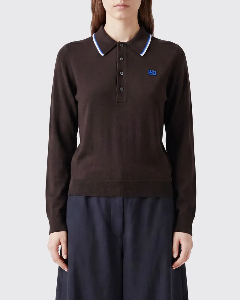 Wales Bonner Langärmeliges Poloshirt aus Wollstrick mit Kontrastbesätzen Braun