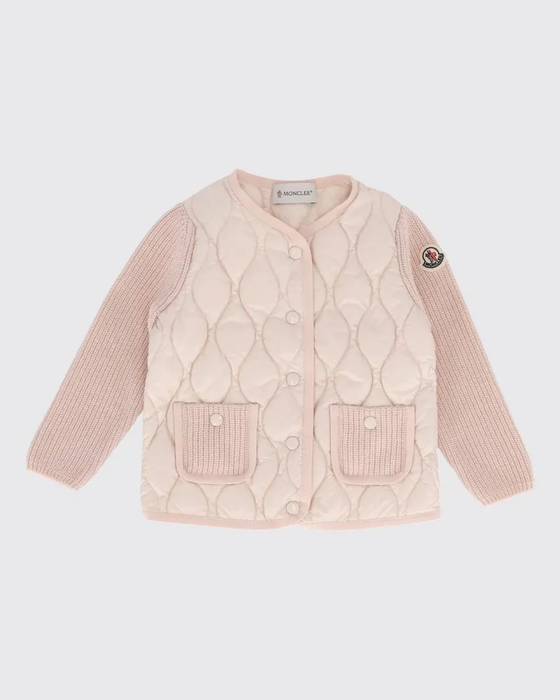 Moncler Gesteppter Cardigan für Jungen aus Schurwolle und Nylon Pink