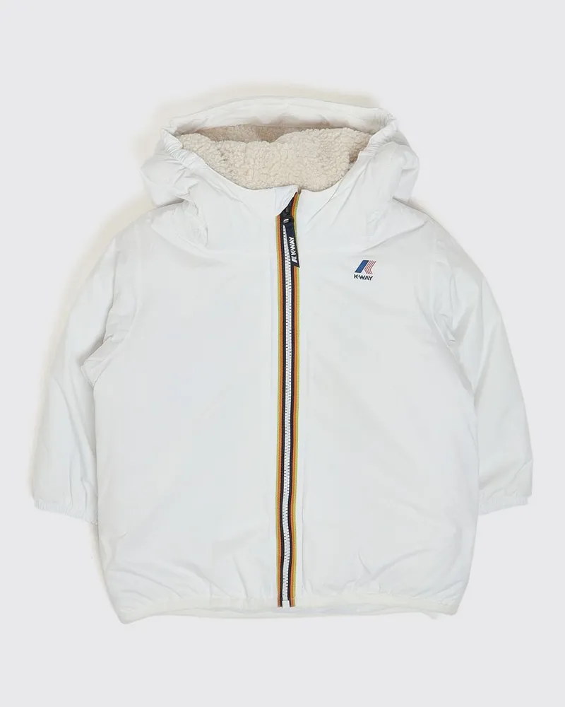 K-Way Kinderjacke Le Vrai 4.0 Claudine mit Kapuze und Shearling-Futter Weiß