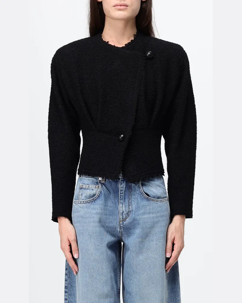 Isabel Marant Zweireihiger Blazer aus Schurwolle mit asymmetrischem Saum Schwarz