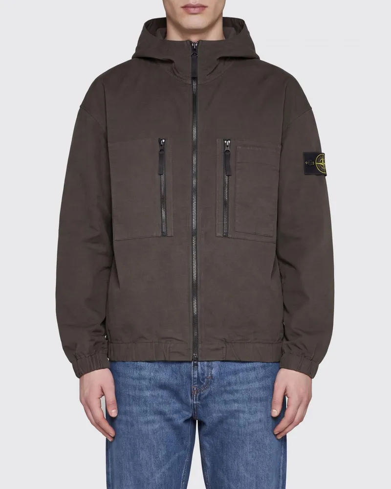 Stone Island Bomberjacke aus Ripstop-Nylon mit Kapuze und Compass-Logo Grau