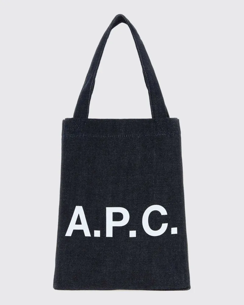 A.P.C. Kleine Tote-Bag Lou aus Denim mit kontrastierendem Logo-Print Blau