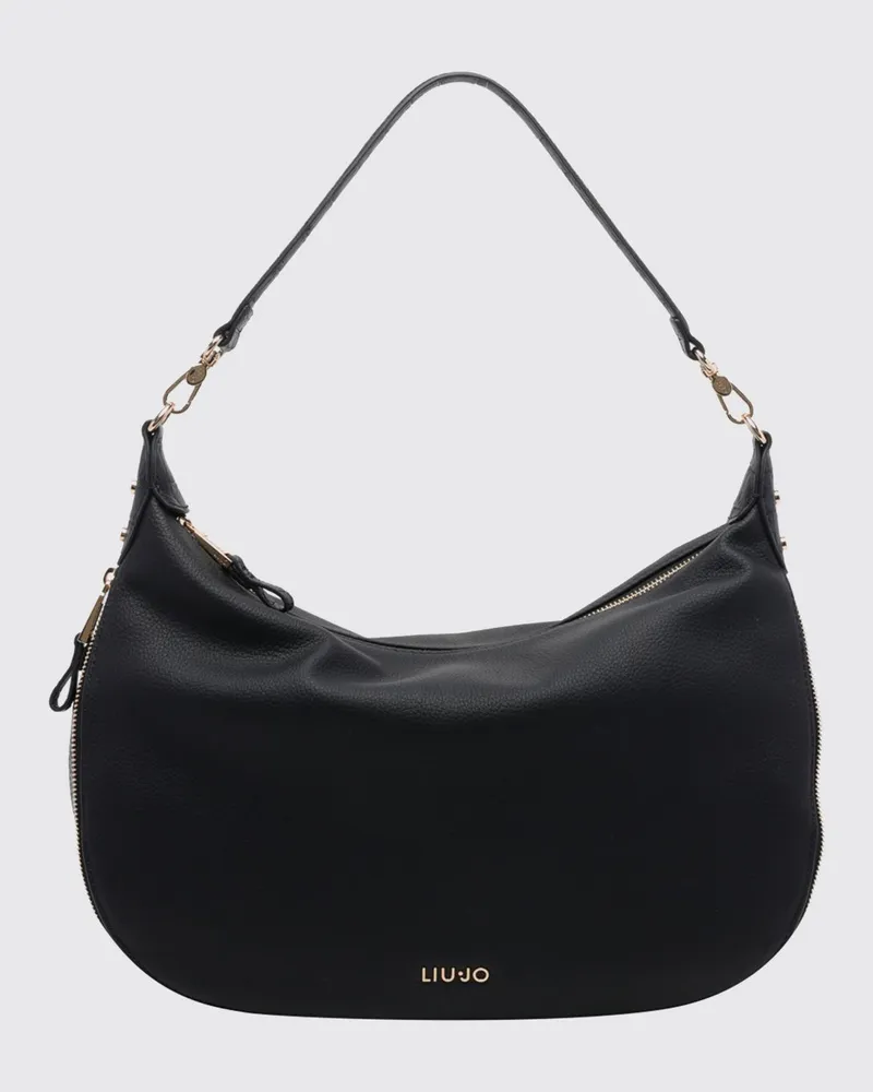 Liu Jo Hobo-Tasche aus genarbtem Kunstleder mit Monogramm-Logo und abnehmbarem Henkel Schwarz