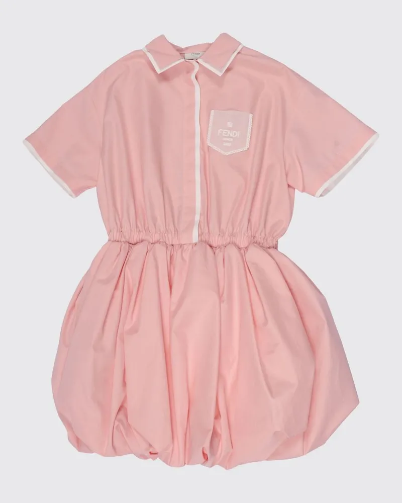 Fendi Chemisierkleid aus Baumwolle und Seide für Mädchen mit Kontrastlogo Pink