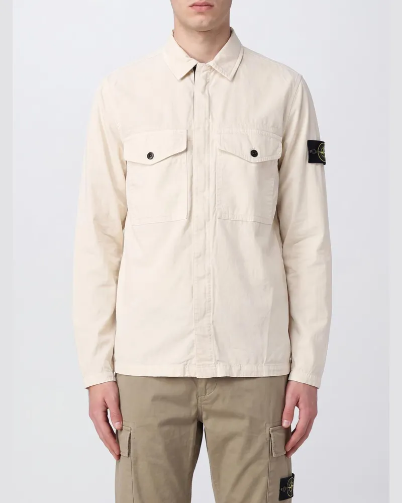 Stone Island Slim Fit Hemdjacke aus Baumwolltwill von mit Kompass-Logo Weiß