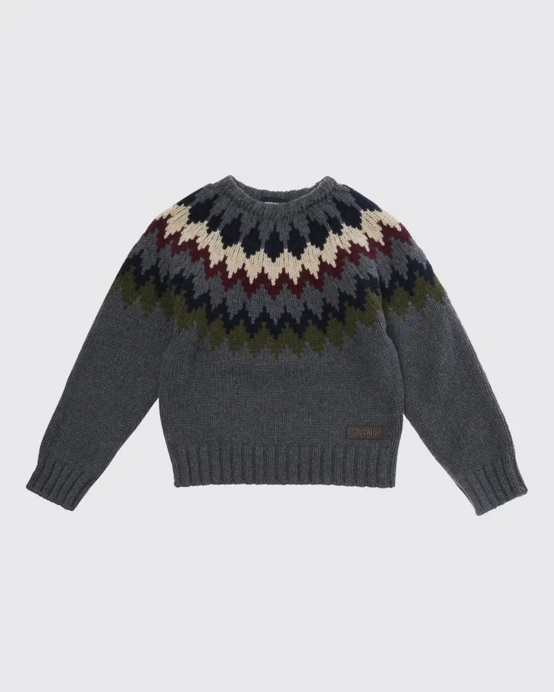 Dsquared2 Jungen-Pullover mit Rundhalsausschnitt und ethnischem Muster aus Wollmischung von Grau