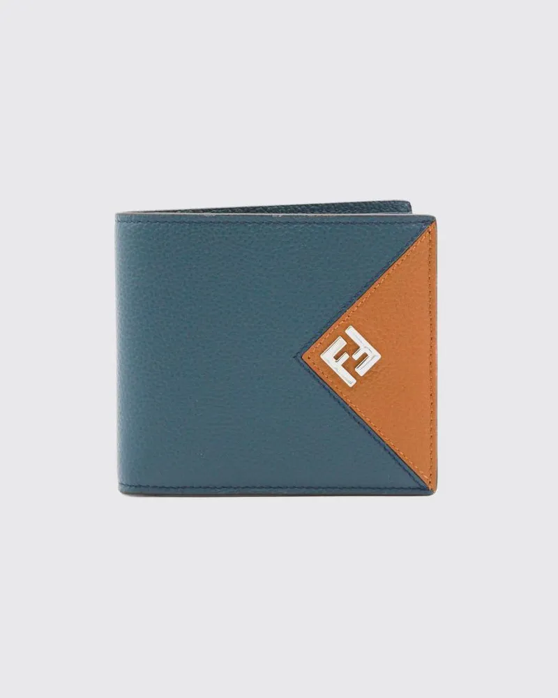Fendi Lui Bifold-Portemonnaie aus genarbtem Leder mit FF-Monogramm Blau