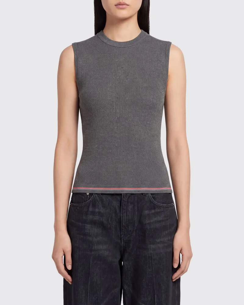 Thom Browne Slim Fit Wollstrick-Top mit ikonischem kontrastierendem 4-Bar-Streifen Grau