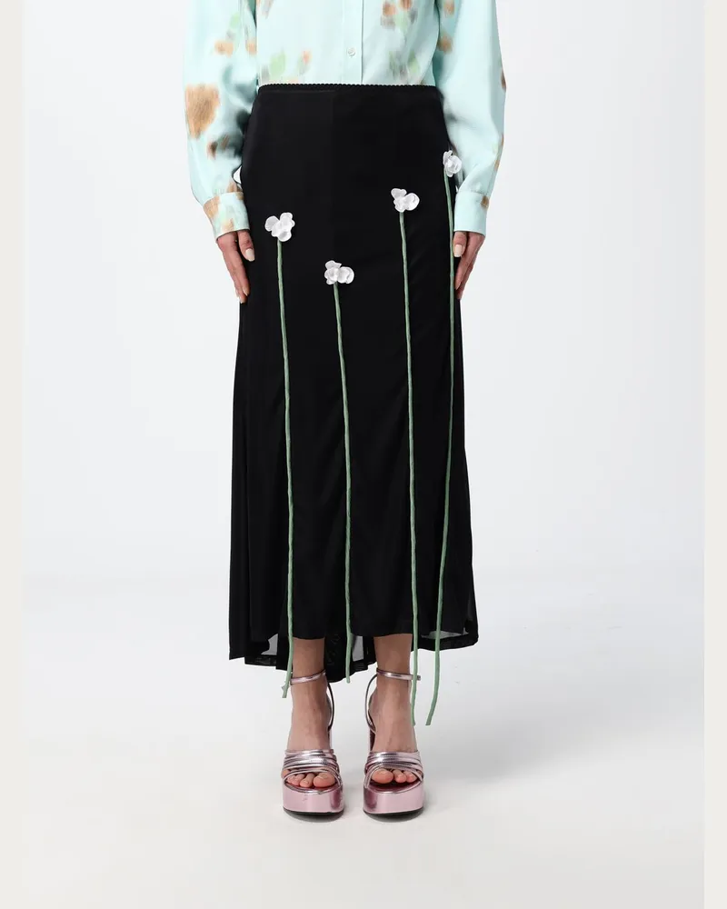 Moschino Jersey-Midirock mit applizierten Blumen Schwarz