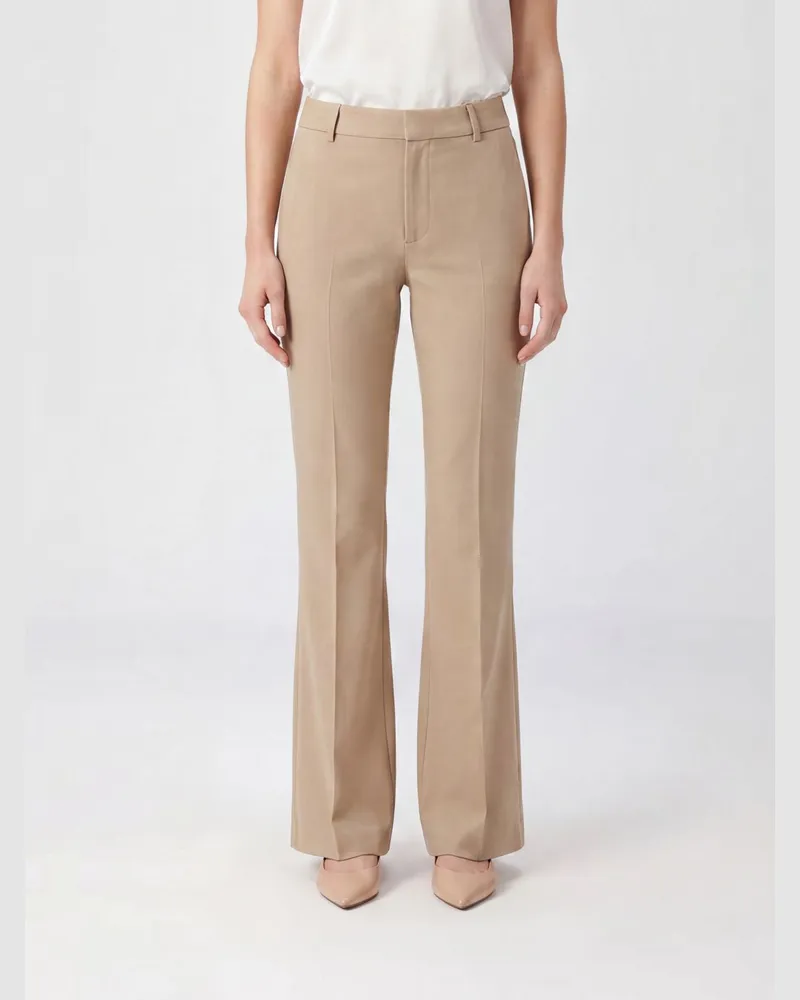 PT TORINO Ausgestellte Viskosehose mit Bundfalten und mittlerer Leibhöhe Beige