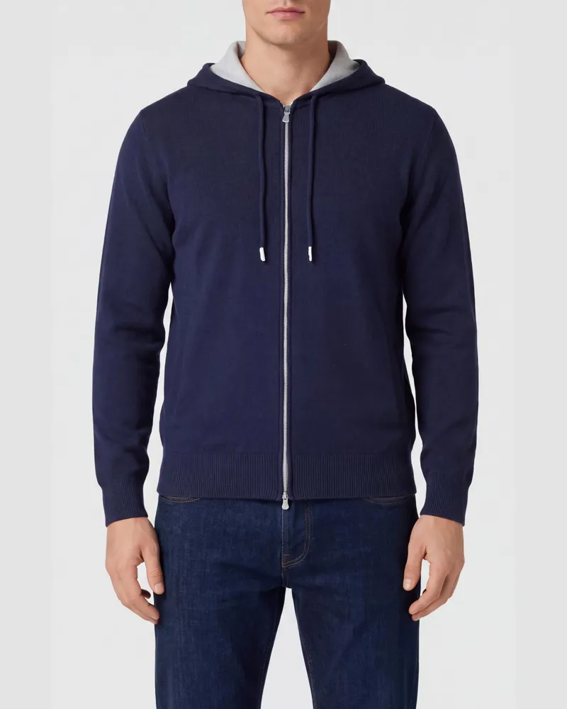 Eleventy Kapuzen-Sweatshirt aus Kaschmir von mit Reißverschluss und Rippbündchen Blau