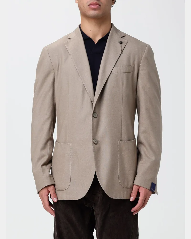 Biagio Santaniello Einreihiger Blazer aus Wollmischung mit aufgesetzten Taschen Braun