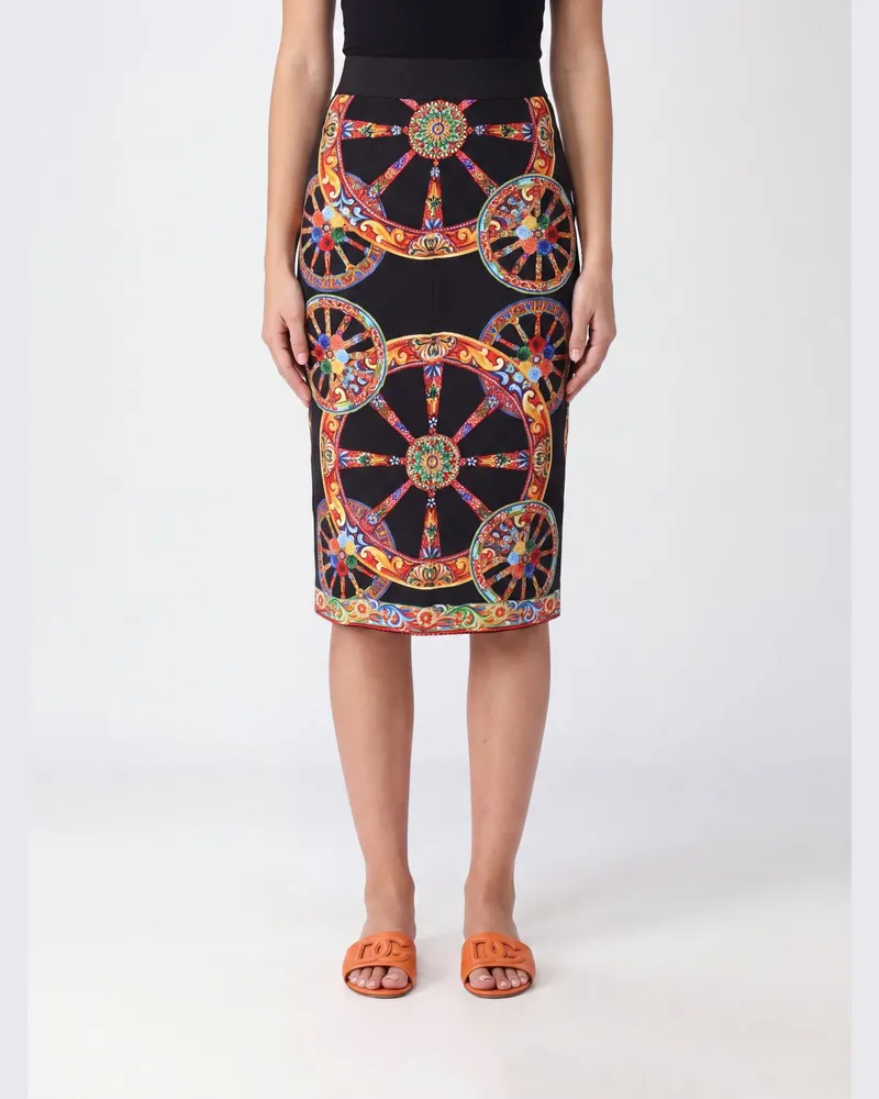 Dolce & Gabbana DOLCE  GABBANA Dolce & Gabbana Midirock in Bleistiftform aus Seide mit Carretto-Siciliano-Print Fa03