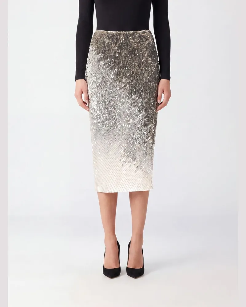 Elisabetta Franchi Hoch taillierter Midi-Bleistiftrock mit gestickten Pailletten Grau