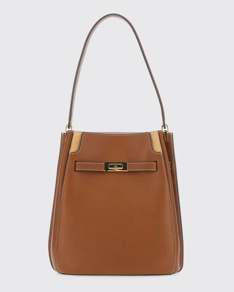 Tory Burch Lee Radziwill Bucket-Bag aus Leder mit Wildleder-Innenausstattung Braun