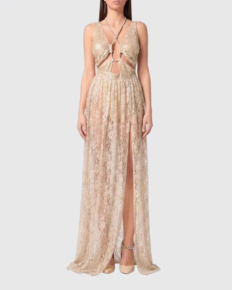 Philipp Plein Langes Cut-Out-Spitzenkleid Fuchsia