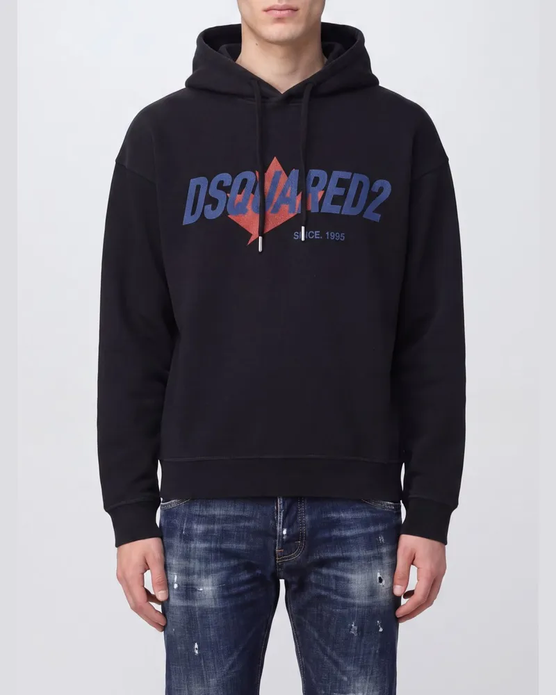Dsquared2 Baumwoll-Hoodie mit Logo-Print und überschnittenen Schultern Schwarz