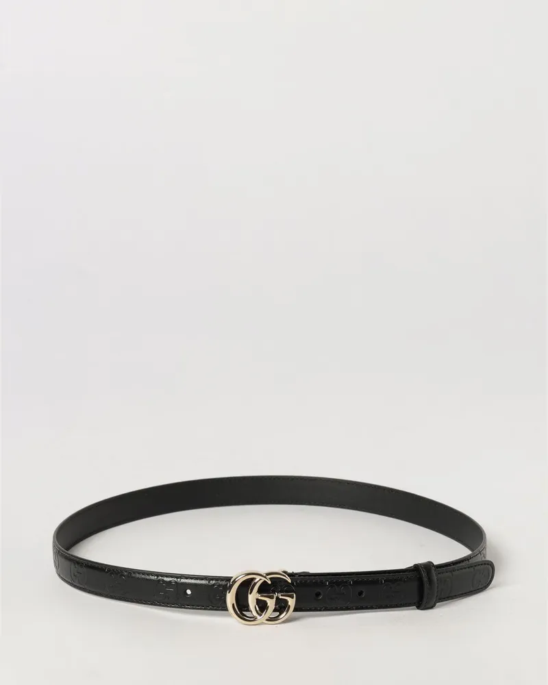Gucci GG Marmont Gürtel aus glattem Kalbsleder von mit Monogramm-Schnalle Schwarz