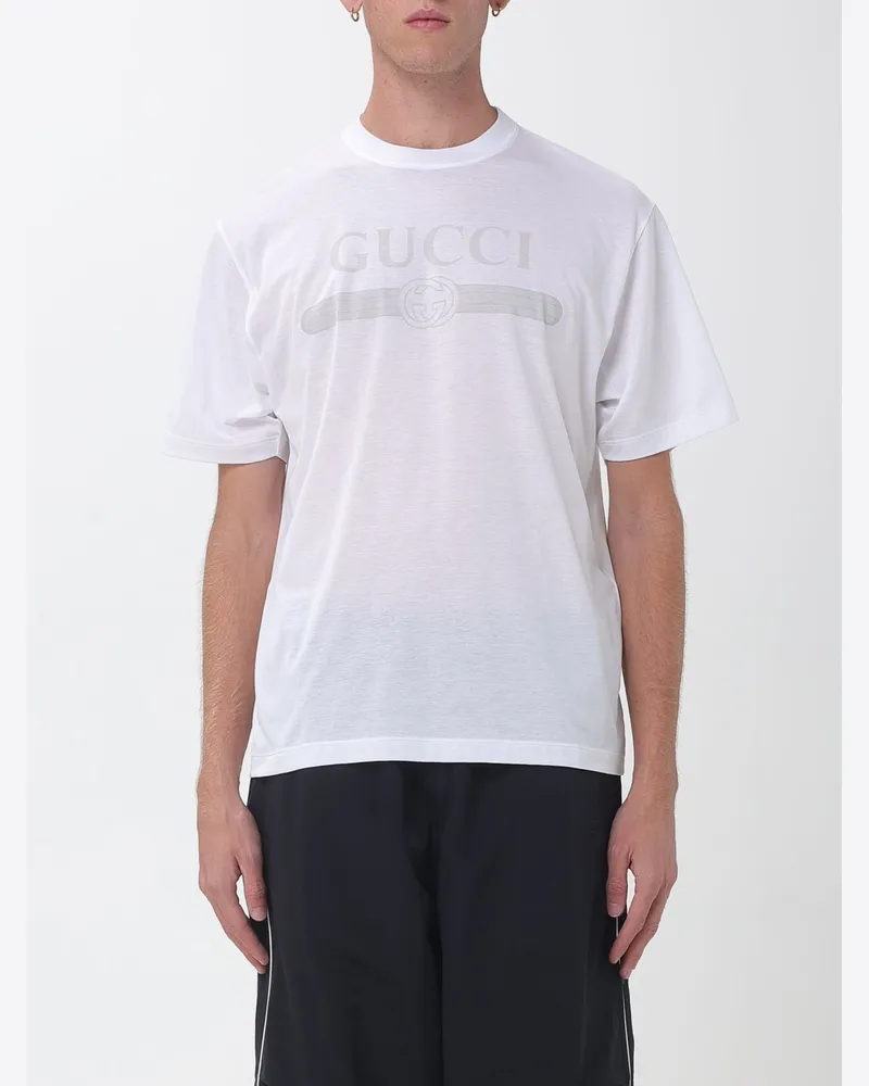Gucci T-Shirt aus Baumwolle mit Rundhalsausschnitt und Logo-Print Weiß