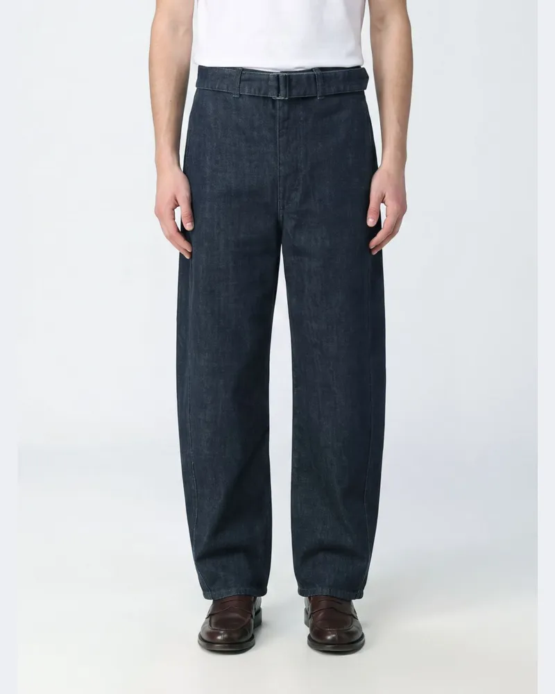 Christophe Lemaire Baggy-Jeans mit weitem Bein aus Baumwolldenim mit verstellbarem Gürtel Blau