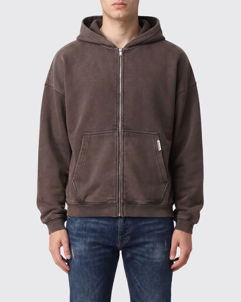 REPRESENT Kapuzenjacke mit Reißverschluss aus Baumwolle mit Kängurutasche und Logo Braun