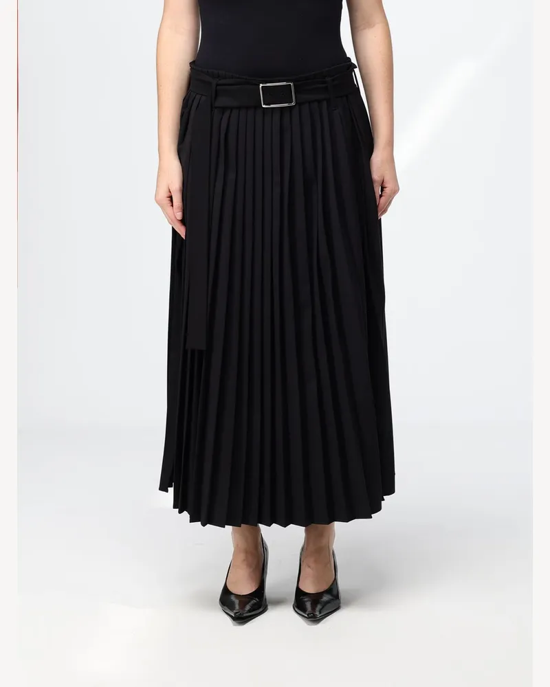 SPORTMAX Plissierter Midi-Rock von aus Schurwollmischung mit Gürtelschlaufen Schwarz
