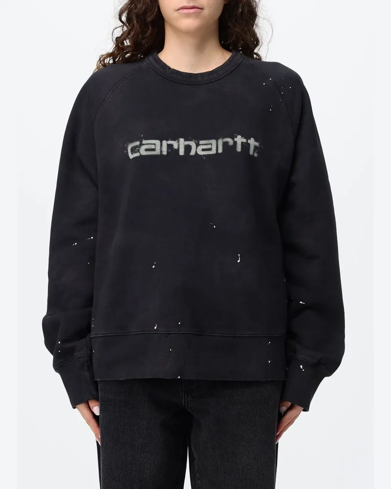 Carhartt WIP Baumwoll-Sweatshirt mit Rundhalsausschnitt, Kontrastlogo und überschnittenen Schultern Schwarz