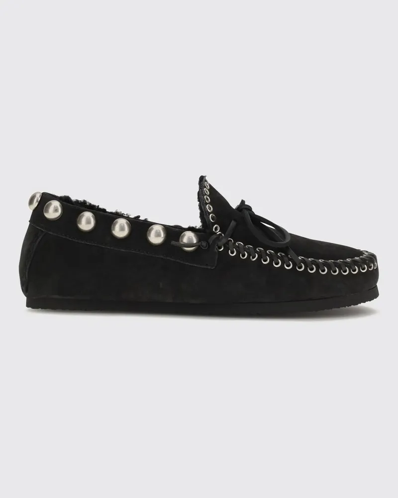 Isabel Marant Fitza Nieten-Loafer aus Veloursleder mit Shearling-Futter Schwarz