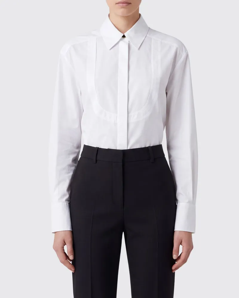 SPORTMAX Baumwollhemd von im Korsett-Stil mit verdeckter Knopfleiste Weiß