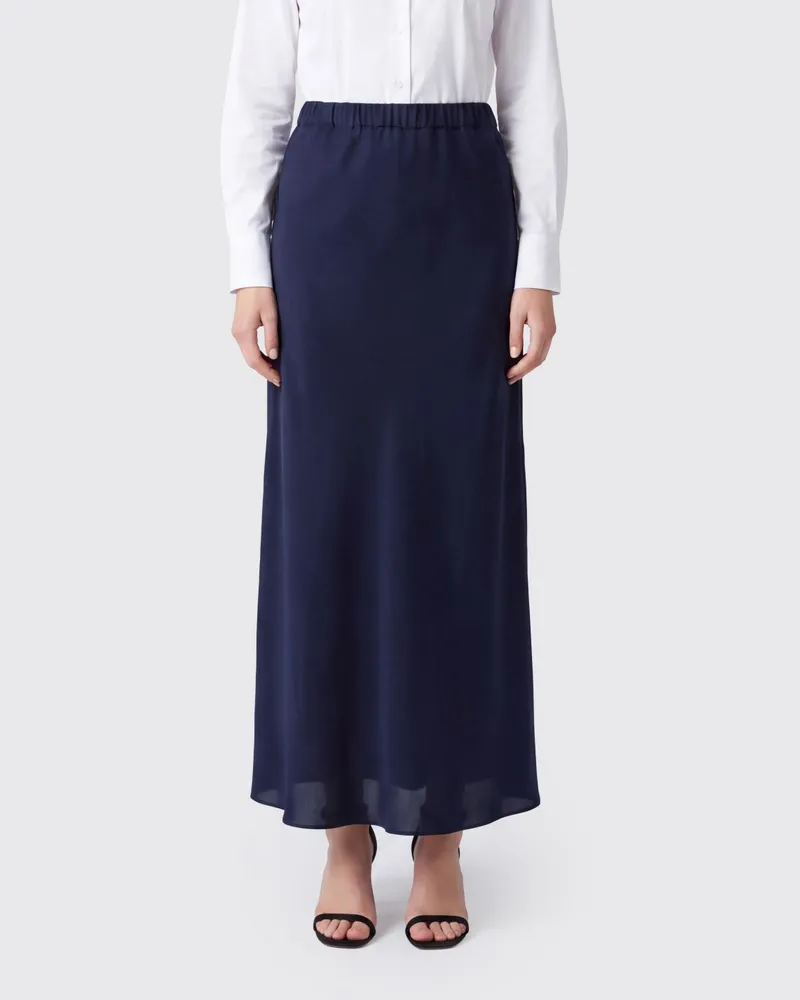 Max Mara Langer Bleistiftrock aus Seidencrêpe mit hohem, elastischem Bund Blau