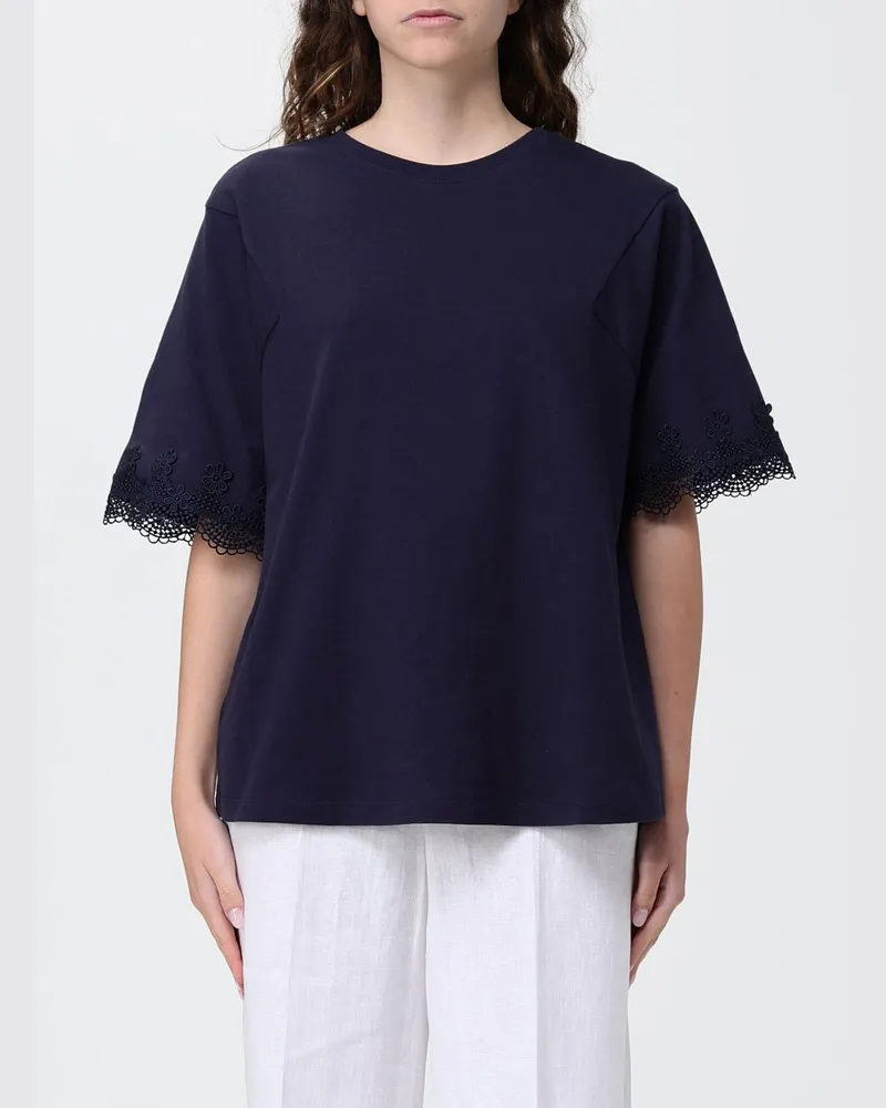 Twin-Set Baumwoll-T-Shirts mit Stickereien Blau