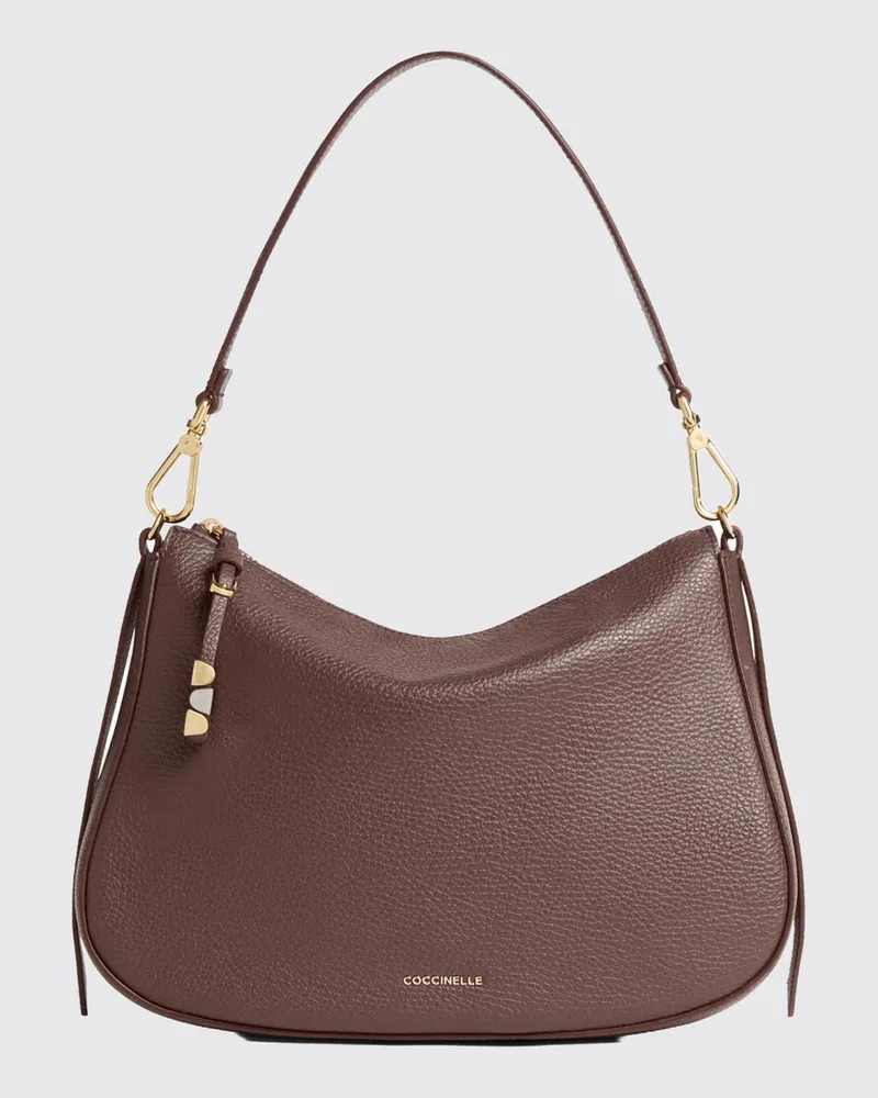 Coccinelle Nory Schultertasche aus genarbtem Leder mit abnehmbarem Griff und Riemen Red