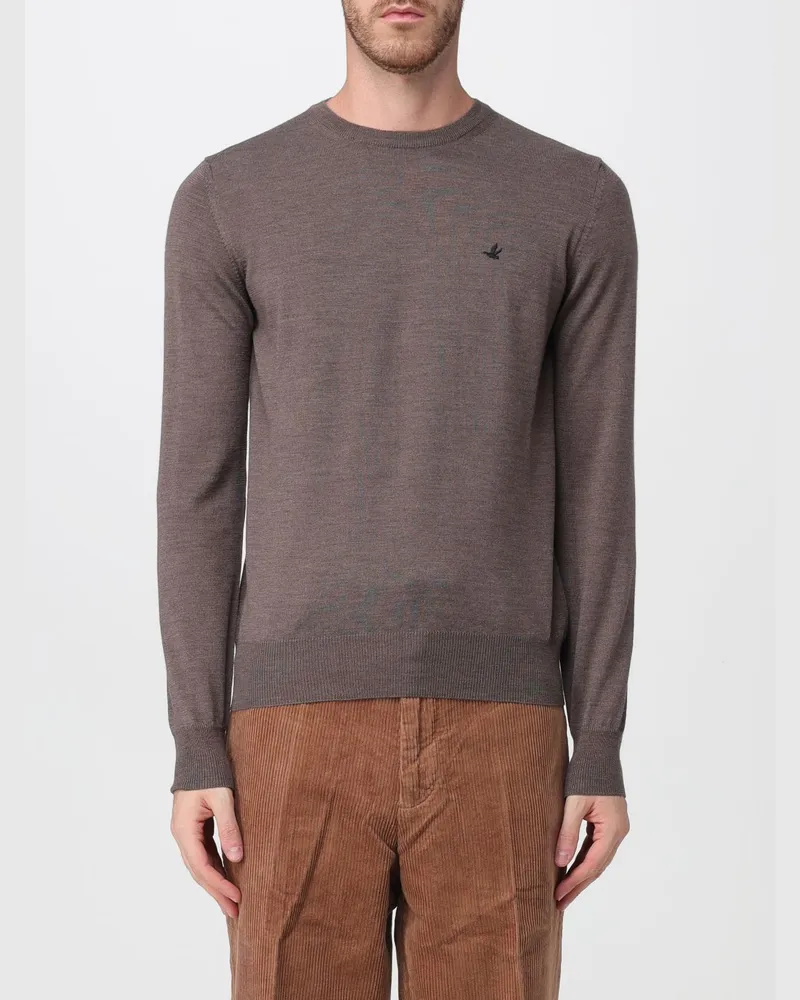 Brooksfield Wollpullover mit Rundhalsausschnitt, langen Ärmeln und Rippbündchen Braun