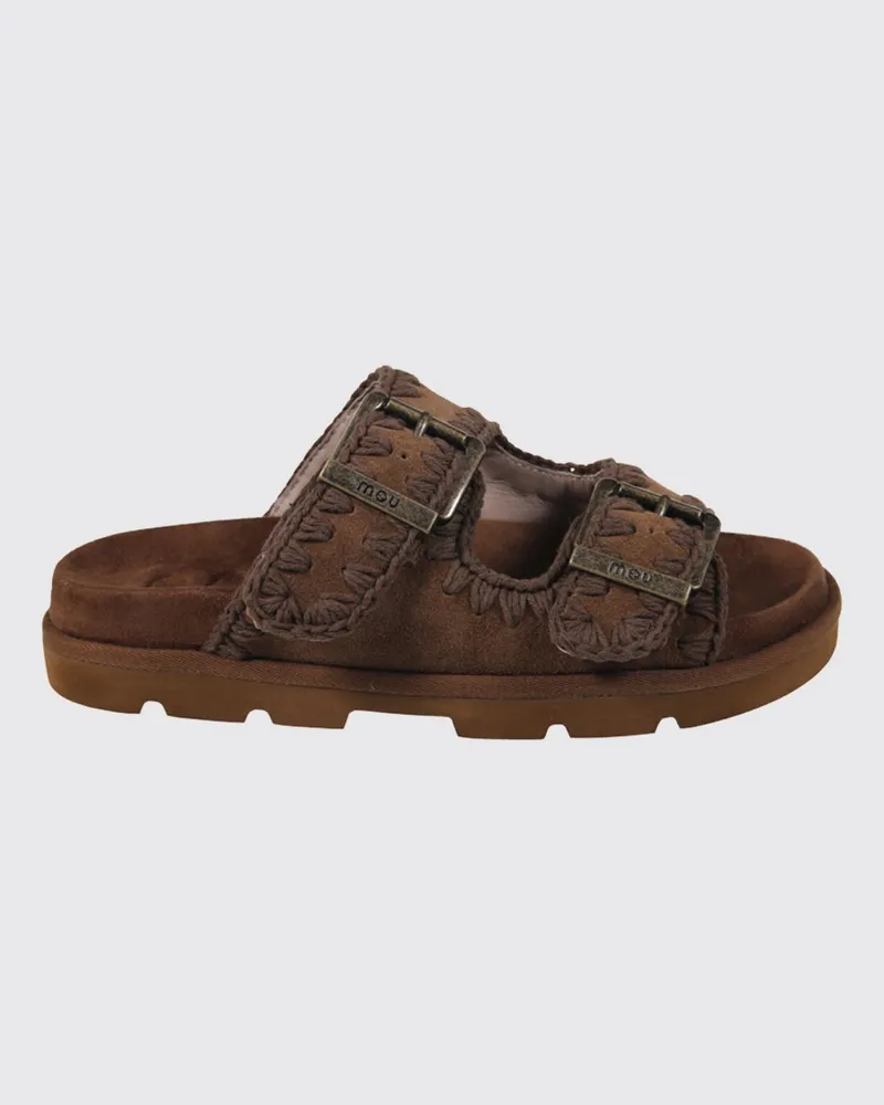 Mou Flache Sandalen Modell Low Bio aus Veloursleder mit doppeltem Riemen Braun