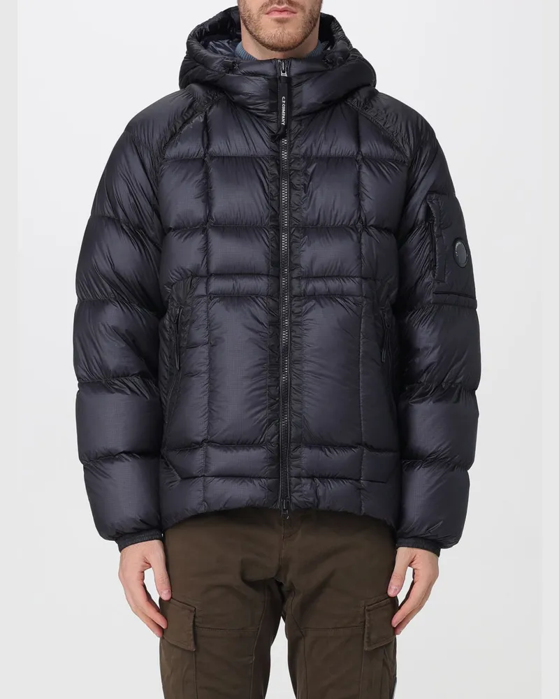 C.P. Company Kurze Daunenjacke aus Ripstop-Nylon mit Kapuze Blau