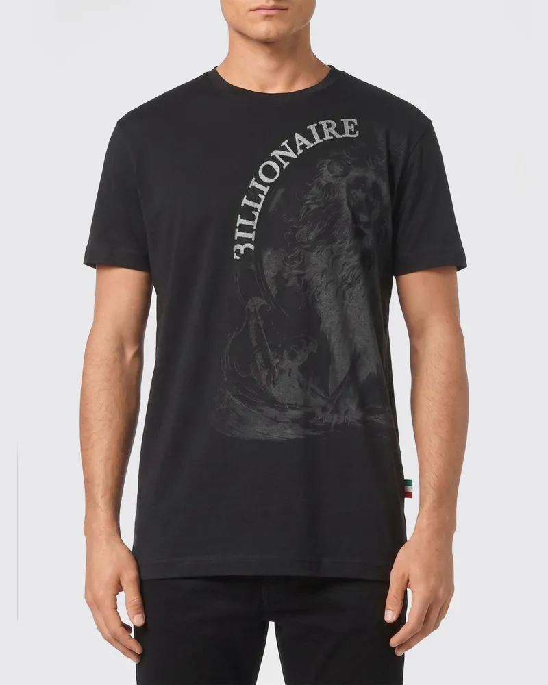 Billionaire Baumwoll-T-Shirt mit Löwen-Print Schwarz