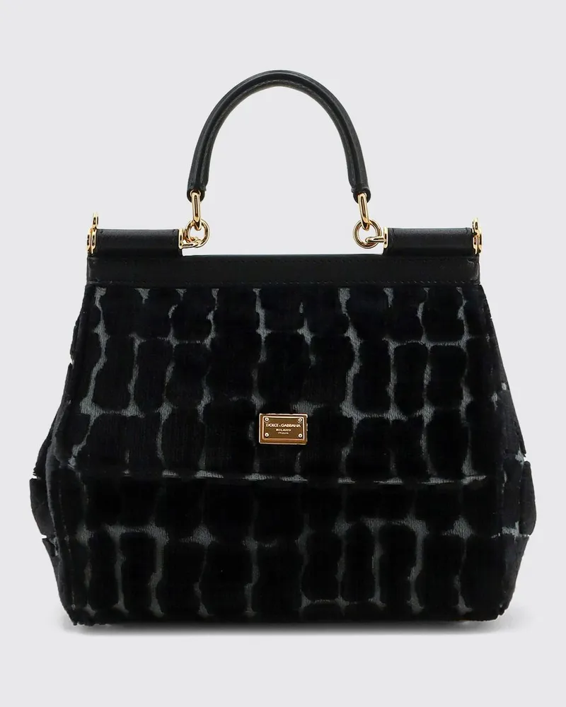 Dolce & Gabbana DOLCE  GABBANA Dolce & Gabbana Sicily Handtasche aus Samt und Kalbsleder Charcoal