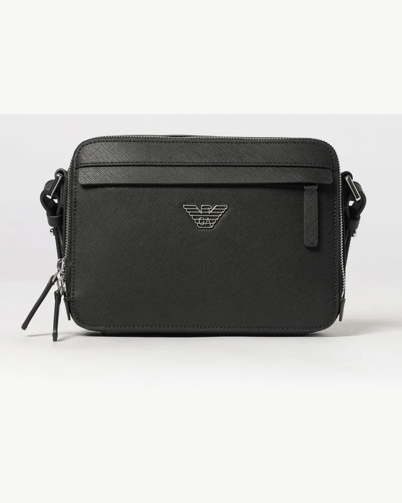 Emporio Armani Messenger-Tasche aus regeneriertem Leder mit Eagle-Logo Schwarz