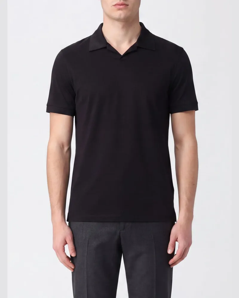 Giorgio Armani Kurzärmeliges V-Ausschnitt-Poloshirt aus Viskose Schwarz
