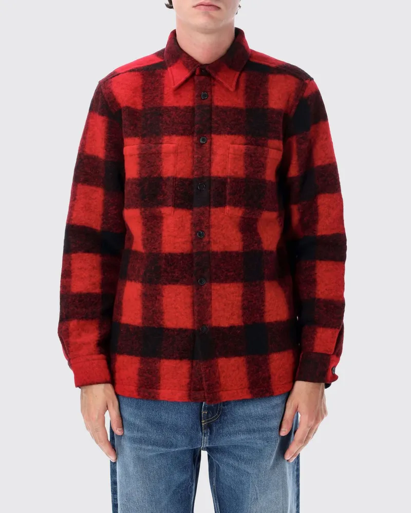 Portuguese Flannel Kariertes Überhemd aus Wollmischung mit aufgesetzten Taschen Schwarz