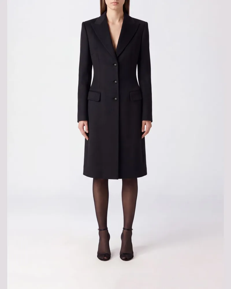 Dolce & Gabbana DOLCE  GABBANA Langer einreihiger Mantel DOLCE & GABBANA aus reiner Schurwolle mit klassischem Revers Schwarz
