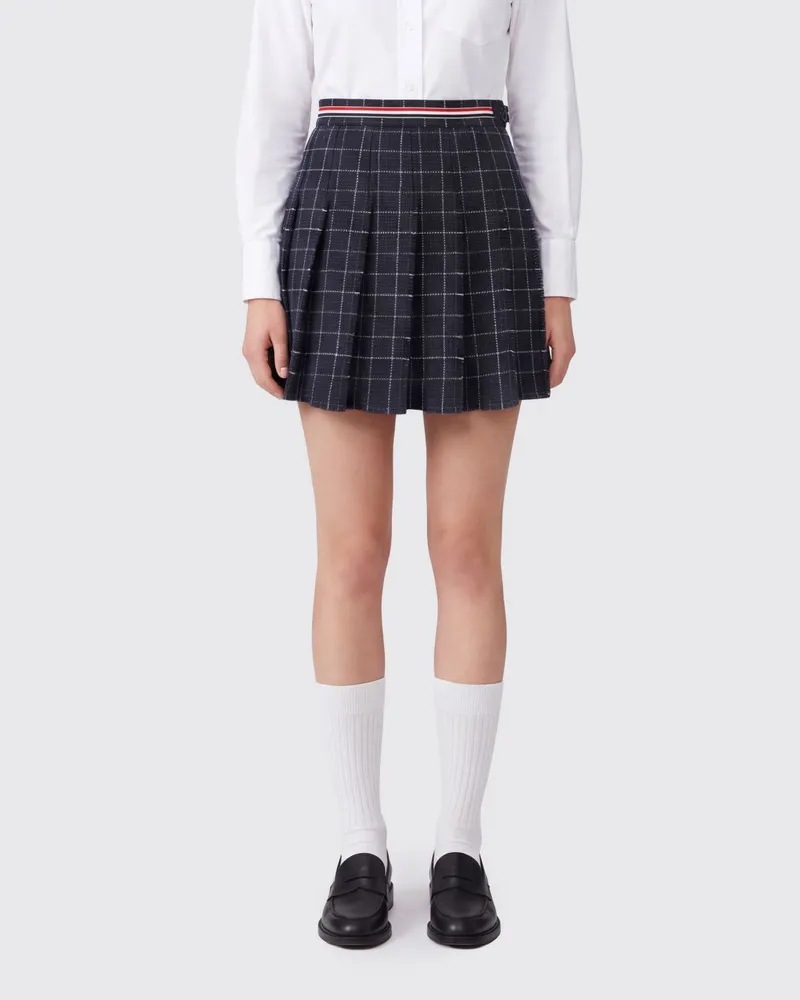 Thom Browne Plissierter karierter Minirock aus Baumwolle mit hoher Taille Blau