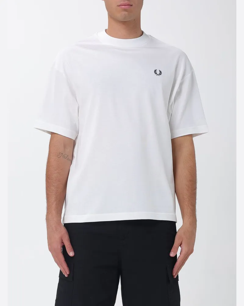 Fred Perry Baumwoll-T-Shirt mit Rundhalsausschnitt mit Kontrast-Logo Weiß