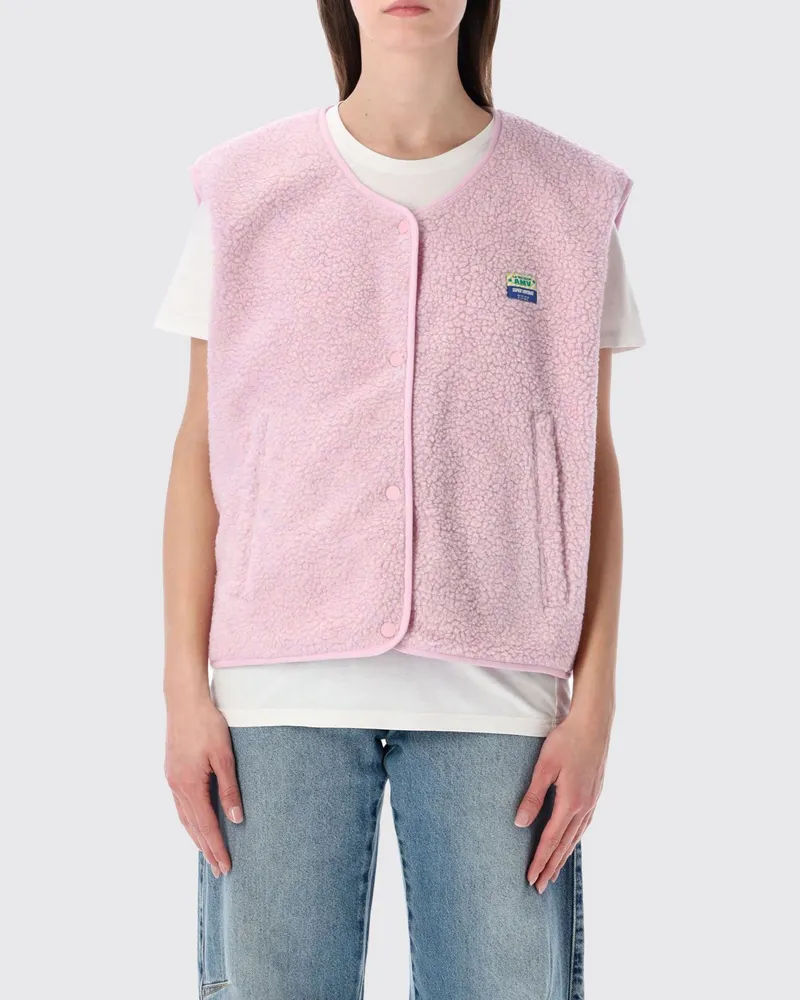American Vintage Gepolsterte Fleece-Weste von mit Rundhalsausschnitt und Taschen Pink