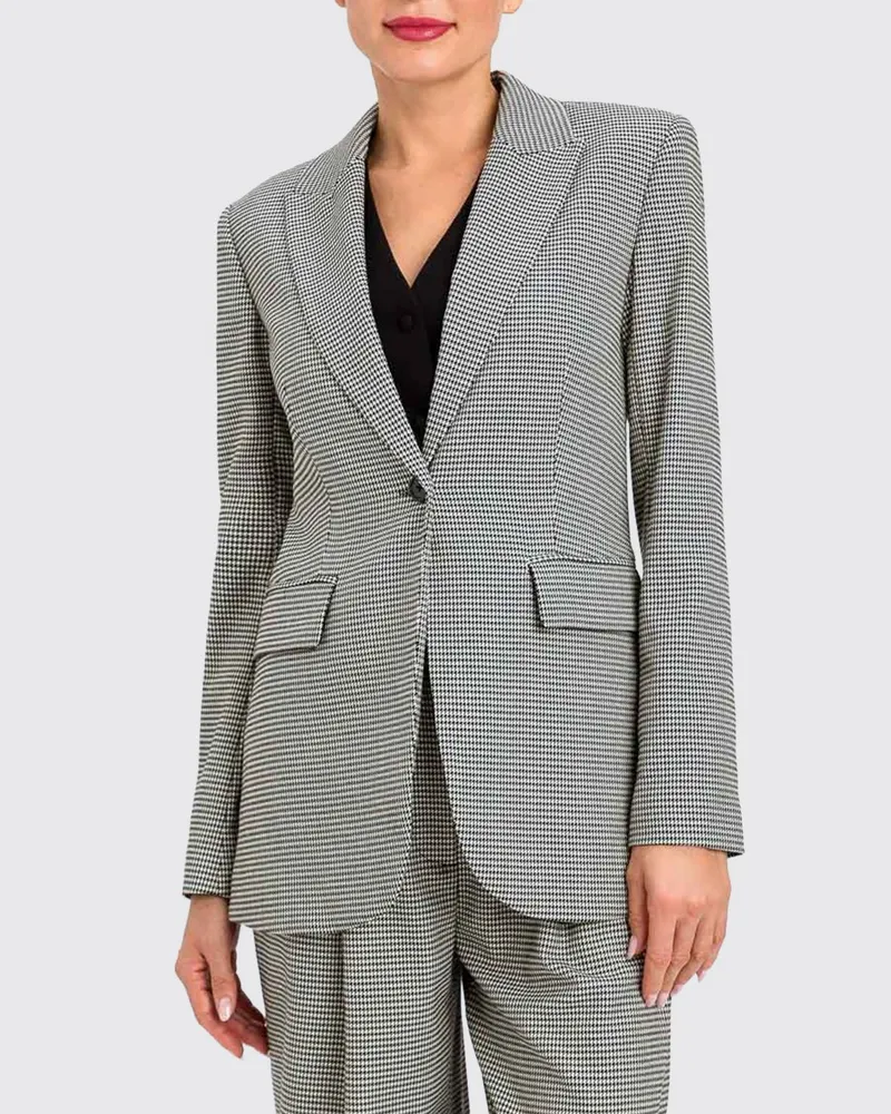 Twin-Set Kurzer Einreiher-Blazer mit Hahnentrittmuster Weiß